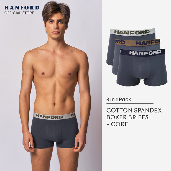Hanford Men Cotton w/ Spandex Boxer Briefs Core - Assorted Colors (3in1 Pack)