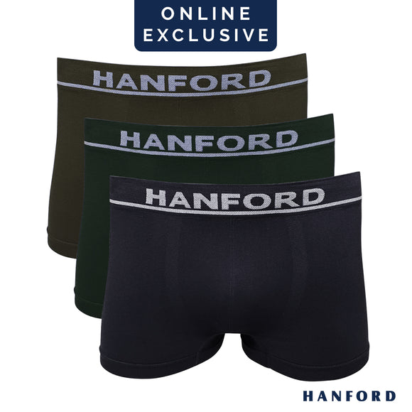 Hanford Men Seamless Comfort Soft Nylon with Spandex Boxer Briefs Itch Free Spyro - Assorted (3in1)