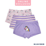 Hanford Kids Girls Teens Regular Cotton Hipster Boyleg Shorts Unicorn - Assorted Print (3in1 Pack)