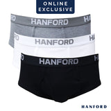Hanford Men Premium Ribbed Cotton Modern Hipster Briefs W/ Fly Opening Guss - Assorted (3in1 Pack)