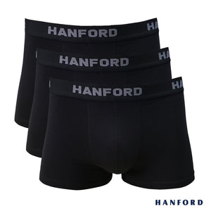 Hanford Men Cotton w/ Spandex Boxer Briefs Tuxx - Black (3in1 Pack)