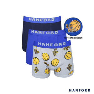 Hanford Kids/Teens Premium Ribben Cotton Hipster Boxer Briefs Basketball Print -Assorted (3in1 Pack)