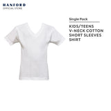 Hanford Kids V-Neck Cotton Single Jersey Short Sleeves Shirt - White (Single Pack)