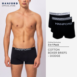 Hanford Men Natural Cotton Knit Boxer Briefs No Spandex OG Dodge - Black (3in1 Pack) S-2X