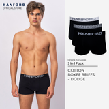 Hanford Men Natural Cotton Knit Boxer Briefs No Spandex OG Dodge - Black (3in1 Pack) S-2X