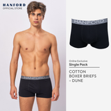 Hanford Men Natural Cotton Knit Boxer Briefs No Spandex OG Dune - Black (Single Pack) S-2X
