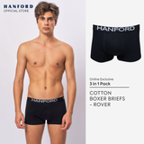Hanford Men Natural Cotton Knit Boxer Briefs No Spandex OG Rover - Black (Single Pack) S-2X
