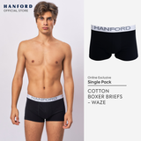Hanford Men Natural Cotton Knit Boxer Briefs No Spandex OG Waze - Black (Single Pack) S-2X