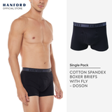 Hanford Men Cotton w/ Spandex Boxer Briefs w/ Fly Opening Doson - Black (Single Pack) S-4X Big Plus Size