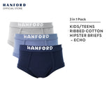 Hanford Kids/Teens Premium Ribbed Cotton Hipster Briefs Echo - Assorted Colors (3in1 Pack)