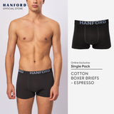 Hanford Men Natural Cotton Knit Comfort Boxer Briefs (No Spandex) - OG Espresso (Single Pack) S-4X Big Plus Size