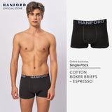 Hanford Men Natural Cotton Knit Comfort Boxer Briefs (No Spandex) - OG Espresso (Single Pack) S-4X Big Plus Size