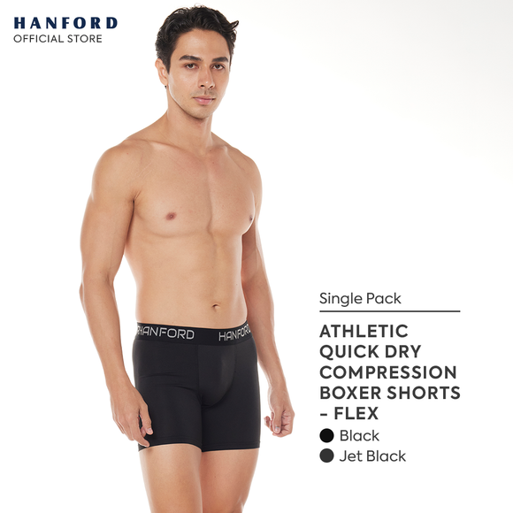 Hanford Athletic Men Pro Cool 2.0 Quick Dry Compression Boxer Shorts Flex01 - Black (Single Pack)