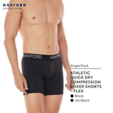 Hanford Athletic Men Pro Cool 2.0 Quick Dry Compression Boxer Shorts Flex01 - Black (Single Pack)