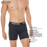 Hanford Athletic Men Pro Cool 2.0 Quick Dry Compression Boxer Shorts Flex02 - Jet Black (Single Pack)