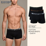 Hanford Men Natural Cotton Knit Boxer Briefs No Spandex OG Briggs - Assorted (3in1 Pack) S-2X