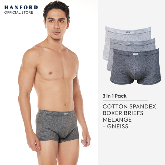 Hanford Men Cotton w/ Spandex Inside Garter Boxer Briefs Gneiss - Assorted Colors (3in1 Pack)