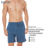 Hanford Men Premium Cotton Casual Walking Drawstring Slim Fit Shorts with Pocket Hagen - (SinglePack)