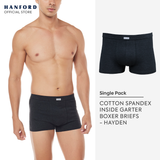 Hanford Men Cotton w/ Spandex Inside Garter Boxer Briefs Hayden - Black Melange (Single Pack)