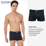 Hanford Men Cotton w/ Spandex Inside Garter Boxer Briefs Hayden - Black Melange (Single Pack)