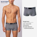 Hanford iCE Men Viscose w/ Spandex Boxer Briefs Herringbone - Black/Herring Print (Single Pack)