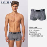 Hanford iCE Men Viscose w/ Spandex Boxer Briefs Herringbone - Black/Herring Print (Single Pack)