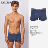 Hanford Men Natural Cotton Knit Comfort Boxer Briefs (No Spandex) - OG Jean (Single Pack) S-4X Big Plus Size
