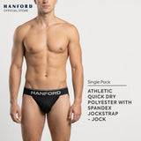 Hanford Athletic Men Quick Dry Jockstrap Supporter Polyester w/ Spandex Pouch - Black (Single Pack)