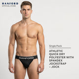 Hanford Athletic Men Quick Dry Jockstrap Supporter Polyester w/ Spandex Pouch - Black (Single Pack)
