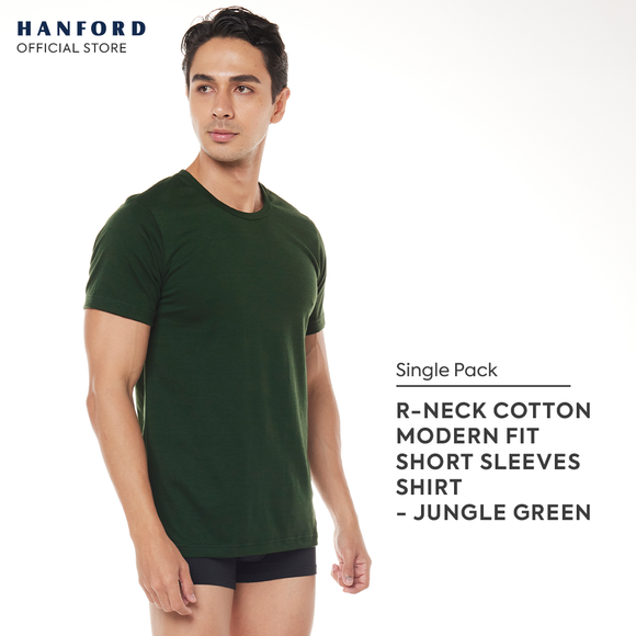 Hanford Men Teens R-Neck Cotton Knit Modern Fit Short Sleeves Shirt - Jungle Green (SinglePack)