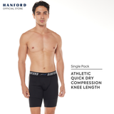 Hanford Athletic Men Pro Cool 2.0 Quick Dry Compression Knee Length - Black/Blue Line (Single Pack)