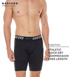 Hanford Athletic Men Pro Cool 2.0 Quick Dry Compression Knee Length - Black/Blue Line (Single Pack)
