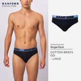 Hanford Men Regular Cotton Briefs OG Linus - Black (1PC/Single Pack) S-4X Big Plus Size