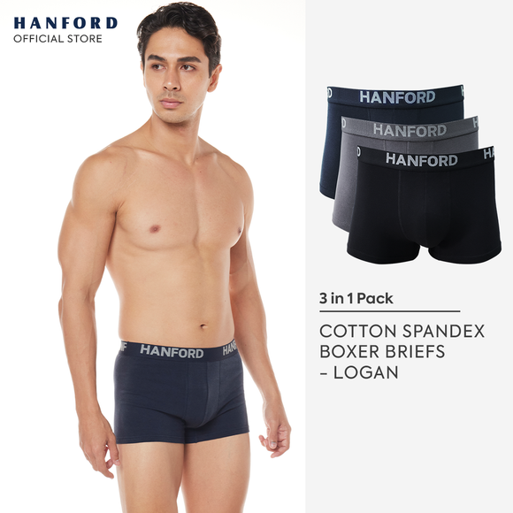 Hanford Men Cotton w/ Spandex Boxer Briefs Logan - Assorted Basic Colors (3in1 Pack) S-4X Big Plus Size