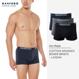 Hanford Men Cotton w/ Spandex Boxer Briefs Logan - Assorted Basic Colors (3in1 Pack) S-4X Big Plus Size