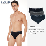 Hanford Men Regular Cotton Briefs Logan - Assorted Basic Colors (3in1 Pack) S-4X Big Plus Size