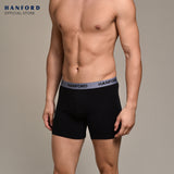 Hanford Men Cotton w/ Spandex Long Leg Boxer Briefs Lyndel  - Black / Lyndon - Collegiate Blue (SinglePack)