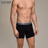Hanford Men Cotton w/ Spandex Long Leg Boxer Briefs Lyndel  - Black / Lyndon - Collegiate Blue (SinglePack)