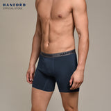 Hanford Men Cotton w/ Spandex Long Leg Boxer Briefs Lyndel  - Black / Lyndon - Collegiate Blue (SinglePack)