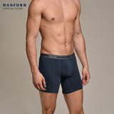 Hanford Men Cotton w/ Spandex Long Leg Boxer Briefs Lyndel  - Black / Lyndon - Collegiate Blue (SinglePack)