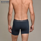 Hanford Men Cotton w/ Spandex Long Leg Boxer Briefs Lyndel  - Black / Lyndon - Collegiate Blue (SinglePack)