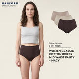 Fem by Hanford Ladies Women Plus Size Classic Brief Mid Waist Mom Panty - Macy (3in1 Pack) S-3X
