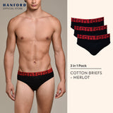 Hanford Men Regular Cotton Briefs Merlot - Black with Red Garter (3in1 Pack)