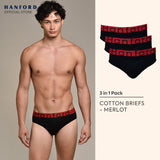 Hanford Men Regular Cotton Briefs Merlot - Black with Red Garter (3in1 Pack)