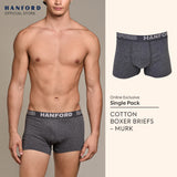Hanford Men Natural Cotton Knit Comfort Boxer Briefs (No Spandex) - OG Murk (Single Pack) S-4X Big Plus Size