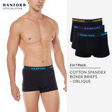 Hanford Men Cotton w/ Spandex Boxer Briefs Oblique - Black/Assorted Logo (3in1 Pack)
