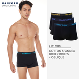 Hanford Men Cotton w/ Spandex Boxer Briefs Oblique - Black/Assorted Logo (3in1 Pack)