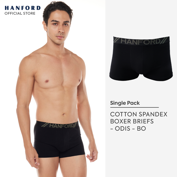 Hanford Men Cotton w/ Spandex Boxer Briefs Odis - Black/ Black Garter Olive Logo (Single Pack)