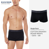 Hanford Men Cotton w/ Spandex Boxer Briefs Odis - Black/Gray Garter Black Logo (Single Pack)