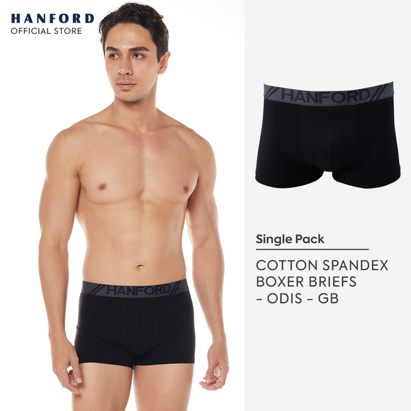 Hanford Men Cotton w/ Spandex Boxer Briefs Odis - Black/Gray Garter Black Logo (Single Pack)